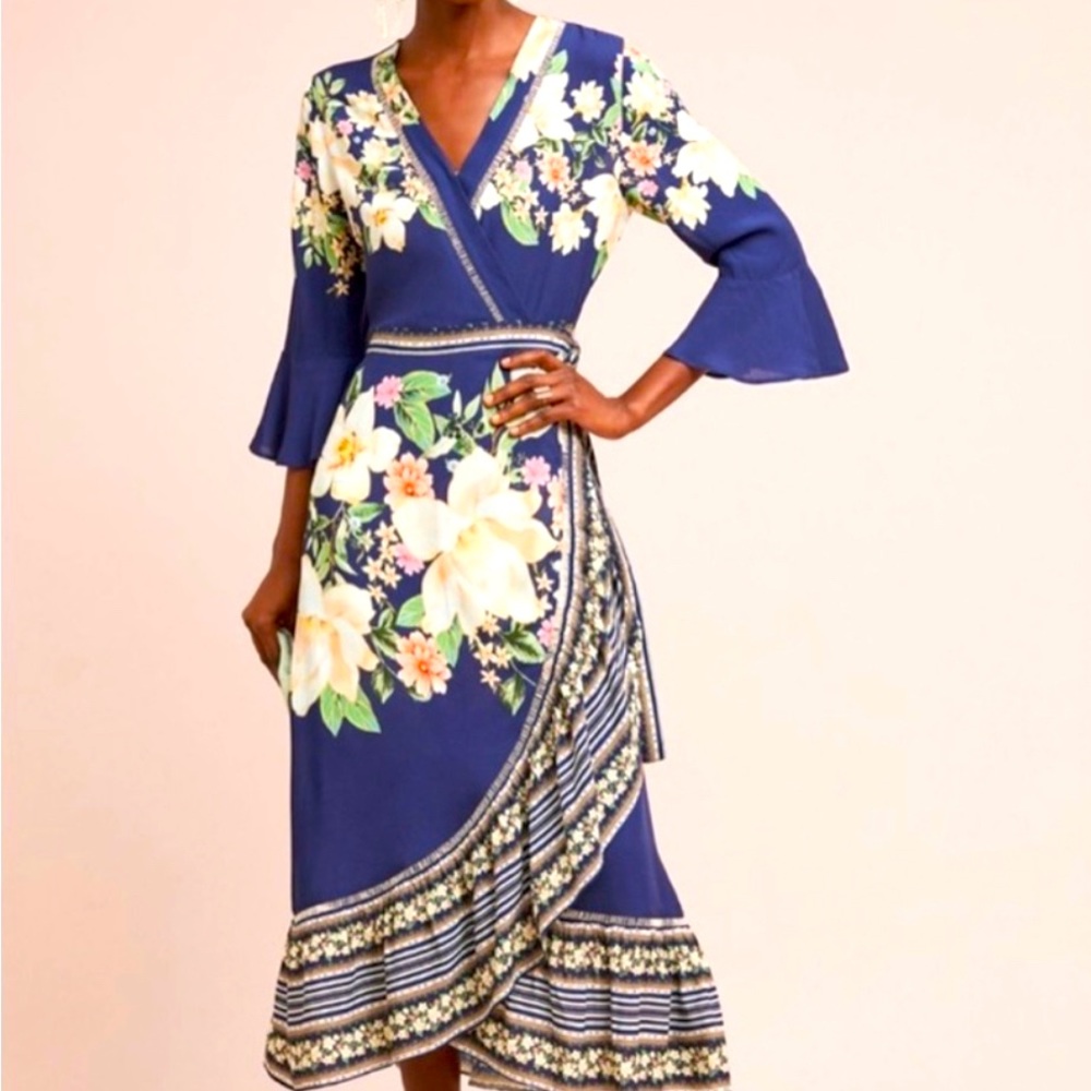 Farm Rio Midnight Flower Wrap Dress